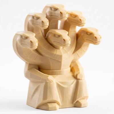 Wood Carved Six-Headed Serpent Figurine in White Oak Finish - 3D Printed in Canada (White Oak)