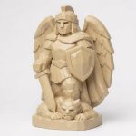 Wood Carved-Like Saint Michael Figurine - Unique Desk Decor for Collectors – 3D Printed in Canada - 3D Printed in Canada (White Oak)