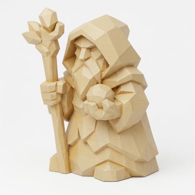 Wood Carved Druid Collectible Figurine in White Oak Finish - 3D Printed in Canada (White Oak)