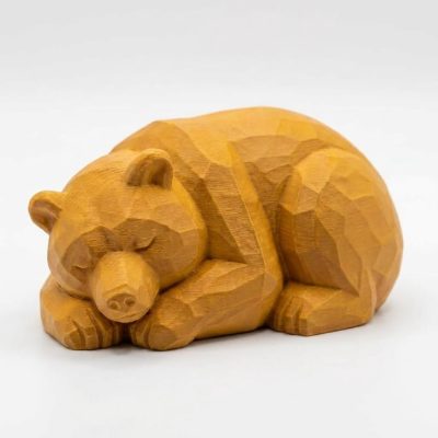 Wood Carved-Like Sleeping Bear Figurine in Ochre Yellow Finish - 3D Printed in Canada (Ochre Yellow)