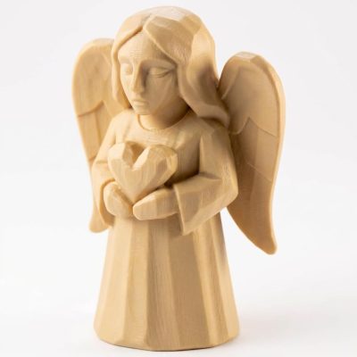 Wood Carved Angel of Everlasting Love Figurine in White Oak Finish - 3D Printed in Canada (White Oak)