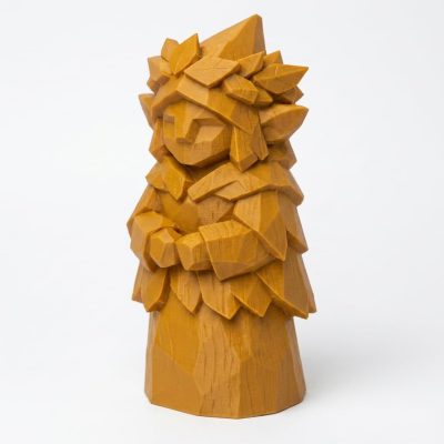 Wood Carved Forest Sprite Collectible Figurine in Ochre Yellow Finish - 3D Printed in Canada (Ochre Yellow)