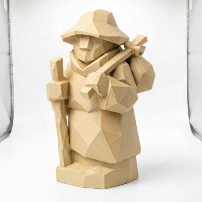 Wood-Carved-Like Wanderer Figurine in White Oak Finish - 3D Printed in Canada (White Oak)