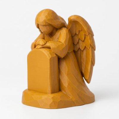 Wood Carved-Like Memorial Angel Figurine in Ochre Yellow Finish - 3D Printed in Canada (Ochre Yellow)