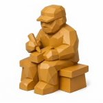 Wood Carved Bench at Work Collectible Figurine in Ochre Yellow Finish - 3D Printed in Canada (Ochre Yellow)