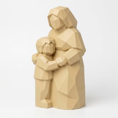 Wood Carved-Like Mother and Son Figurine in White Oak Finish - 3D Printed in Canada (White Oak)