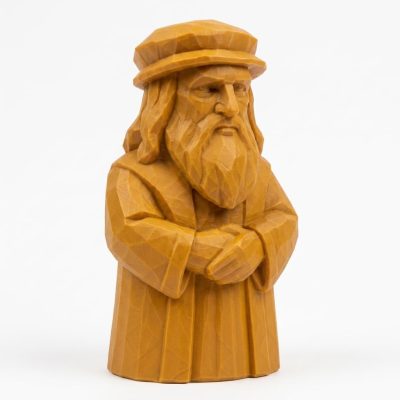 Wood Carved-Like Leonardo da Vinci Figurine in Ochre Yellow Finish - 3D Printed in Canada (Ochre Yellow)