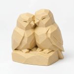 Wood Carved-Like Love Birds Figurine - Unique Desk Decor for Adults – 3D Printed in Canada - 3D Printed in Canada (White Oak)