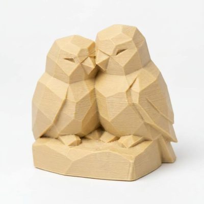 Wood Carved-Like Love Birds Figurine - Unique Desk Decor for Adults – 3D Printed in Canada - 3D Printed in Canada (White Oak)