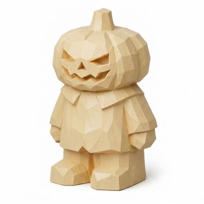 Wood Carved-Like Pumpkin Figurine in White Oak Finish - 3D Printed in Canada (White Oak)