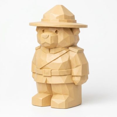 Wood Carved Canadian Bear Collectible Figurine in White Oak Finish - 3D Printed in Canada (White Oak)