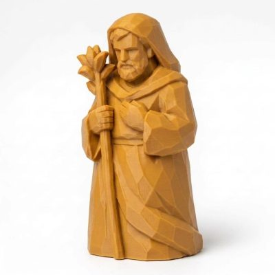 Wood Carved-Like Saint Joseph Figurine - Unique Desk Decor with Artisan Aesthetic - Great Gift for Adults – 3D Printed in Canada - 3D Printed in Canada (Ochre Yellow)