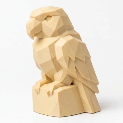 Wood Carved-Like Parrot Figurine - Unique Desk Decor for Adults – 3D Printed in Canada - 3D Printed in Canada (White Oak)