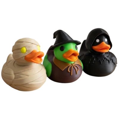 Spooky Ducks Collectible Figurine Bundle of 3 - Mummy Duck, Witch Duck, Spooky Wraith - Halloween Horror Adult Desk Decor - 3D Printed in Canada