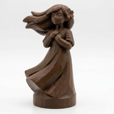 Wood Carved-Like Summer Breeze Figurine - Unique Desk Decor for Adults – 3D Printed in Canada - 3D Printed in Canada (Black Walnut)