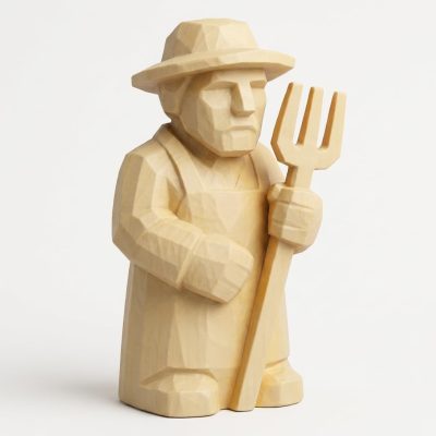Wood Carved Habitants Farmer Collectible Figurine in White Oak Finish - 3D Printed in Canada (White Oak)