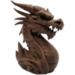 Wood-Carved Dragon Statue in Black Walnut Finish - Fierce Eastern-Inspired Sculpture with Spiral Base & Snarling Expression - 3D Printed in Canada (Black Walnut)