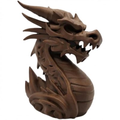 Wood-Carved Dragon Statue in Black Walnut Finish - Fierce Eastern-Inspired Sculpture with Spiral Base & Snarling Expression - 3D Printed in Canada (Black Walnut)