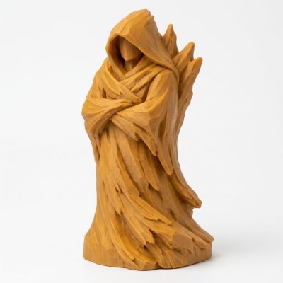 Wood-Carved Driftwood Form Collectible Figurine in Ochre Yellow Finish - 3D Printed in Canada (Ochre Yellow)