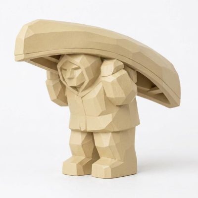 Wood-Carved Canoe Carry Collectible Figurine in White Oak Finish - 3D Printed in Canada (White Oak)