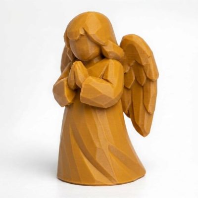 Wood Carved-Like Praying Angel Figurine - Unique Desk Decor for Adults – 3D Printed in Canada - 3D Printed in Canada (Ochre Yellow)