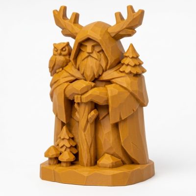 Wood Carved Guardian of the Forest Collectible Figurine in Ochre Yellow Finish - 3D Printed in Canada (Ochre Yellow)