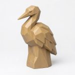 Wood Carved-Like Crane Figurine - Unique Desk Decor for Adults 3D Printed in Canada - 3D Printed in Canada (Classic Birch)