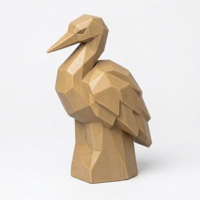 Wood Carved-Like Crane Figurine - Unique Desk Decor for Adults 3D Printed in Canada - 3D Printed in Canada (Classic Birch)