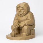 Wood Carved-Like Ice Fisher Figurine - Unique Desk Decor for Adults 3D Printed in Canada - 3D Printed in Canada (Classic Birch)