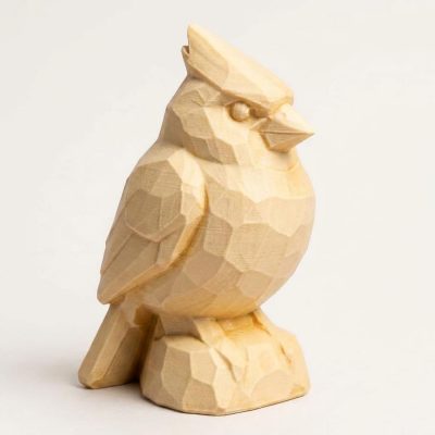 Wood Carved-Like Cardinal Figurine in White Oak Finish - 3D Printed in Canada (White Oak)
