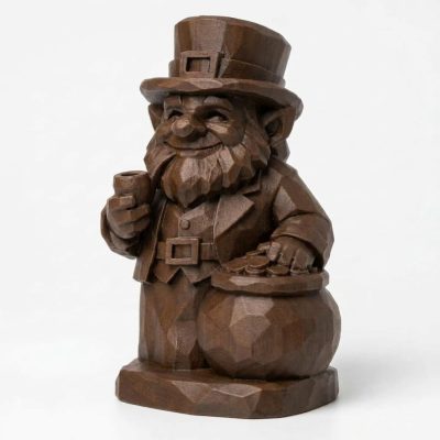 Wood Carved-Like Leprechaun Figurine - Unique Desk Decor for Adults – 3D Printed in Canada - 3D Printed in Canada (Black Walnut)