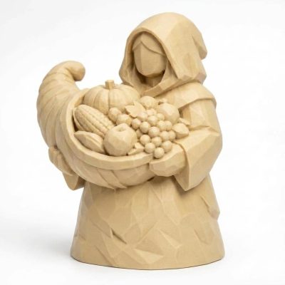 Wood Carved-Like Cornucopia Figurine - Elegant Desk Decor for Adults - Unique Gift Idea – 3D Printed in Canada - 3D Printed in Canada (White Oak)