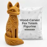 Wood-Carved Fox Totem Figurine in Ochre Yellow Finish - 3D Printed in Canada (Ochre Yellow)