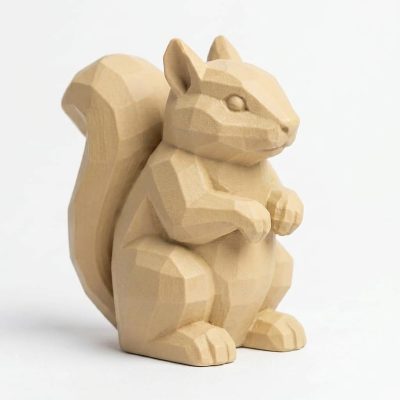 Wood Carved-Like Squirrel Figurine - Unique Desk Decor for Adults – 3D Printed in Canada - 3D Printed in Canada (White Oak)