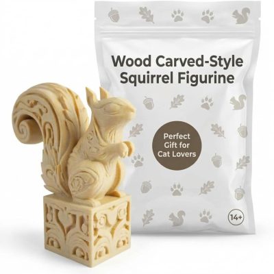 Wood Carved-Style Squirrel Figurine in White Oak Finish - 3D Printed in Canada (White Oak)
