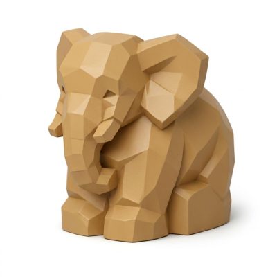 Wood Carved Gentle Elephant Collectible Figurine - Unique Desk Decor for Adults 3D Printed in Canada - 3D Printed in Canada (Classic Birch)