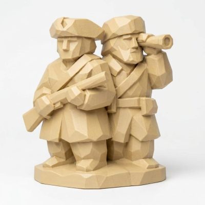 Wood Carved-Like Lewis and Clark Figurine - Unique Desk Decor for Adults – 3D Printed in Canada - 3D Printed in Canada (White Oak)