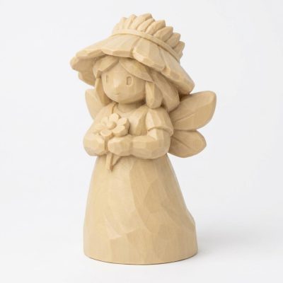 Wood Carved Field Fairy Collectible Figurine in White Oak Finish - 3D Printed in Canada (White Oak)