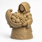 Wood Carved-Like Cornucopia Figurine - Elegant Desk Decor for Adults - Unique Gift Idea 3D Printed in Canada - 3D Printed in Canada (Classic Birch)