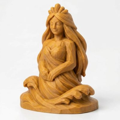 Wood Carved-Like Water Nymph Figurine - Unique Desk Decor for Adults – 3D Printed in Canada - 3D Printed in Canada (Ochre Yellow)