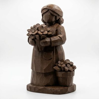 Wood Carved-Like Florist Figurine - Unique Desk Decor for Adults - 3D Printed in Canada (Black Walnut)