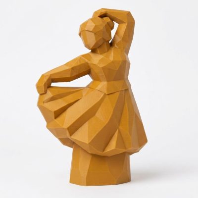 Wood-Carved Dancer Collectible Figurine in Ochre Yellow Finish - 3D Printed in Canada (Ochre Yellow)