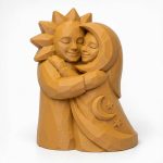 Wood Carved-Like Sun and Moon Embrace Figurine in Ochre Yellow Finish - 3D Printed in Canada (Ochre Yellow)