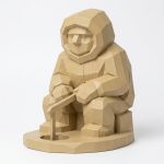 Wood Carved-Like Ice Fisher Figurine in White Oak Finish - 3D Printed in Canada (White Oak)
