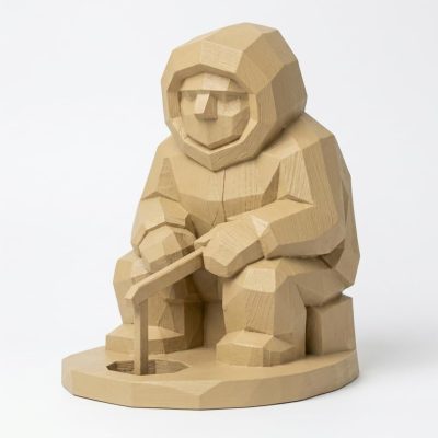 Wood Carved-Like Ice Fisher Figurine in White Oak Finish - 3D Printed in Canada (White Oak)