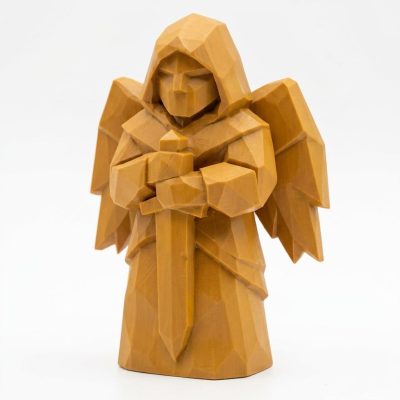Wood Carved Guardian Spirit Collectible Figurine in Ochre Yellow Finish - 3D Printed in Canada (Ochre Yellow)