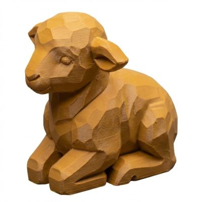 Wood Carved Lamb Figurine in Ochre Yellow Finish - 3D Printed in Canada (Ochre Yellow)