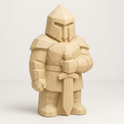 Wood-Carved-Like Knight Figurine in White Oak Finish - Unique Desk Decor for Adults - 3D Printed in Canada (White Oak)