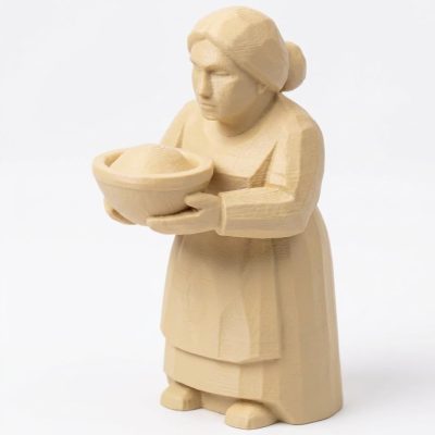 Wood Carved Woman Sunday Dinner Figurine in White Oak Finish - 3D Printed in Canada (White Oak)