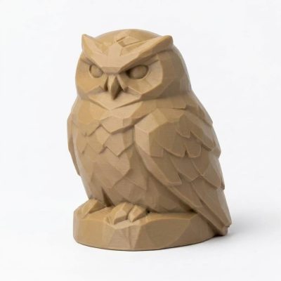 Wood Carved-Like Snowy Owl Figurine - Unique Desk Decor for Adults 3D Printed in Canada - 3D Printed in Canada (Classic Birch)